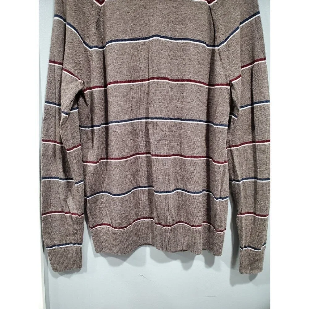 Banana Republic Mens Brown 100% Merino Wool Sweater Crew Neck Striped Sz L